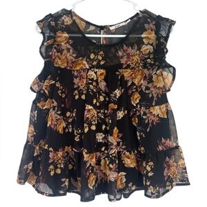 Miami Black and Yellow Sleeveless Ruffled Blouse
